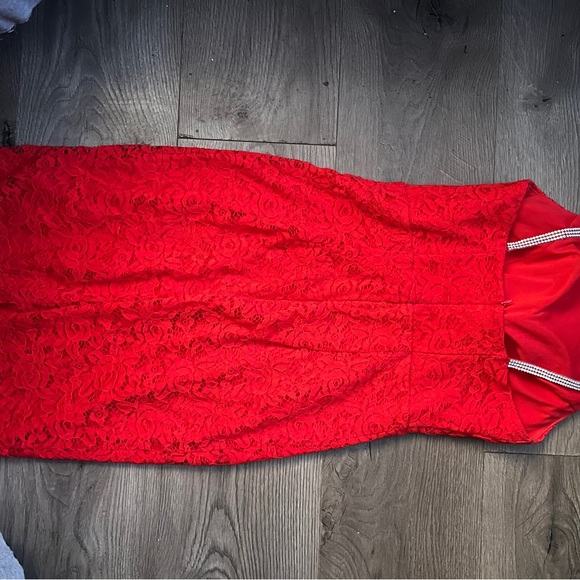 Limit evening dress mid length lace slip underneath rhinestone  straps women's M - Picture 7 of 10